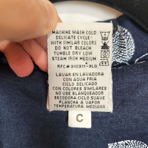 Vintage White Stag Navy Floral Linen Blend Button Up Sleeveless Shirt Dress - Picture 6 of 6